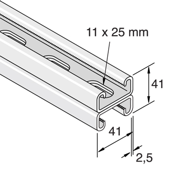 Dubbele Montagerail 41/21/2,5 L=3m EV detail 2