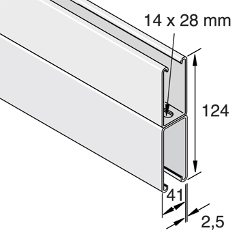 Dubbele montagerail 41/62(124)/2,5 L=6m HCB detail 2