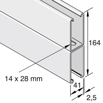 Dubbele montagerail 41/82(164)/2,5 L=6m HCB detail 2