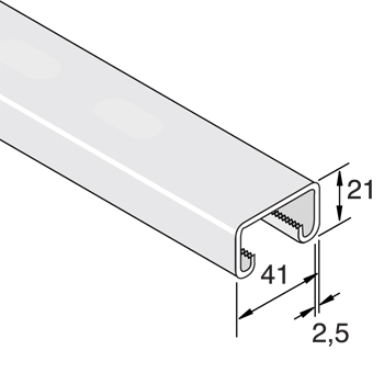 Montagerail 41/21/2,5 L=3m EV (zonder ponsgaten) detail 2