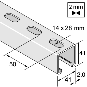 Montagerail 41/41/2,0 L=2m EV detail 2