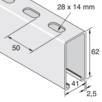 Montagerail 41/62/2,5 L=6m EV detail 2
