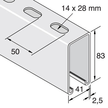 Montagerail 41/83/2,5 L=6m EV detail 2