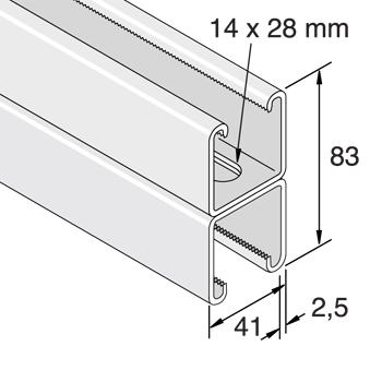 Dubbele Montagerail 41/41/2,5 L=6m EV detail 2