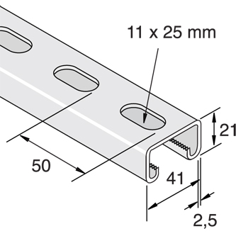 Montagerail 41/21/2,5 L=3m HCB detail 2