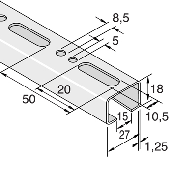 Montagerail 27/18/1,25 L=3m EV detail 2