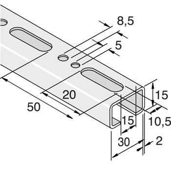 Montagerail 30/15/2,0 L=2m EV detail 2