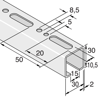 Montagerail 30/30/2,0 L=6m EV detail 2