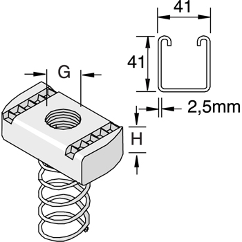 Railmoer PNS 41/met lange veer M8 8,0 mm - RVS A4 detail 2